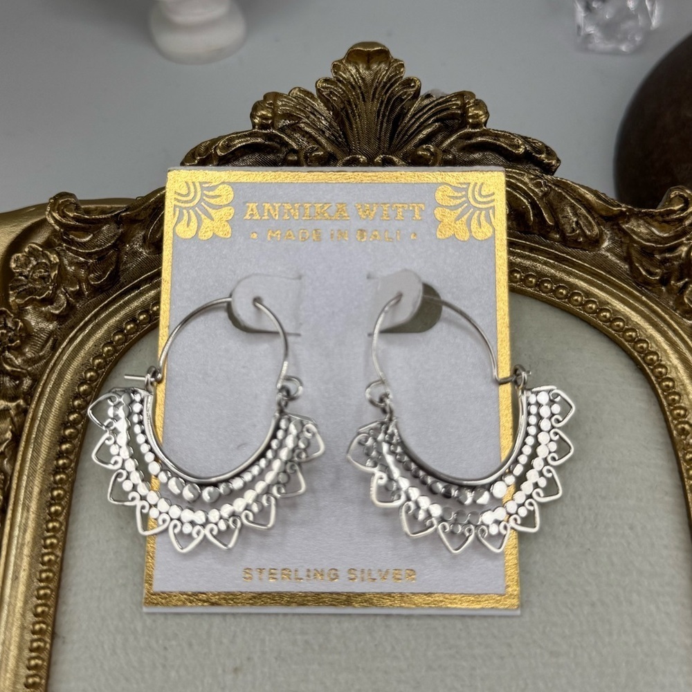 Annika Witt Sterling Silver Filigree Hoop Earrings – Made in Bali - Picture 5 of 7